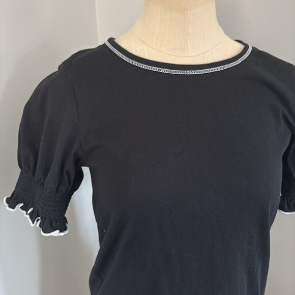 LOFT Outlet Short Puff Sleeve Black Cotton Top Size XS - Picture 2 of 9